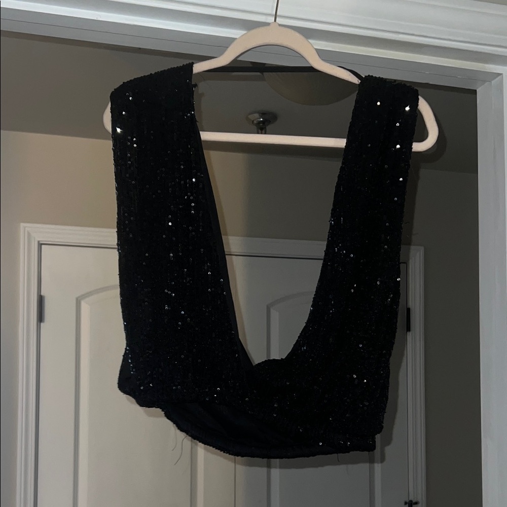 Black Sequin Sleeveless Top